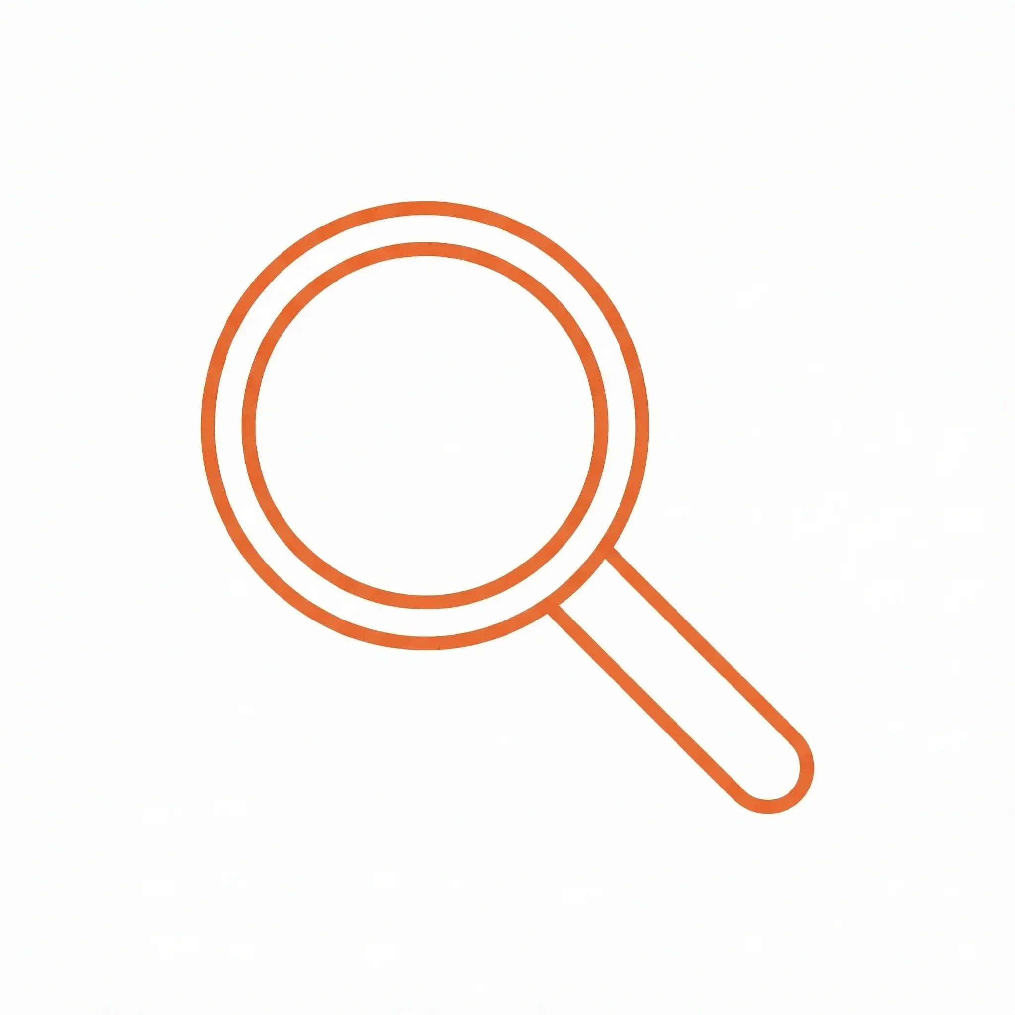 Minimalist orange magnifying glass icon, symbolizing strict quality inspection, product transparency, and rigorous grading processes for every cinnamon batch.