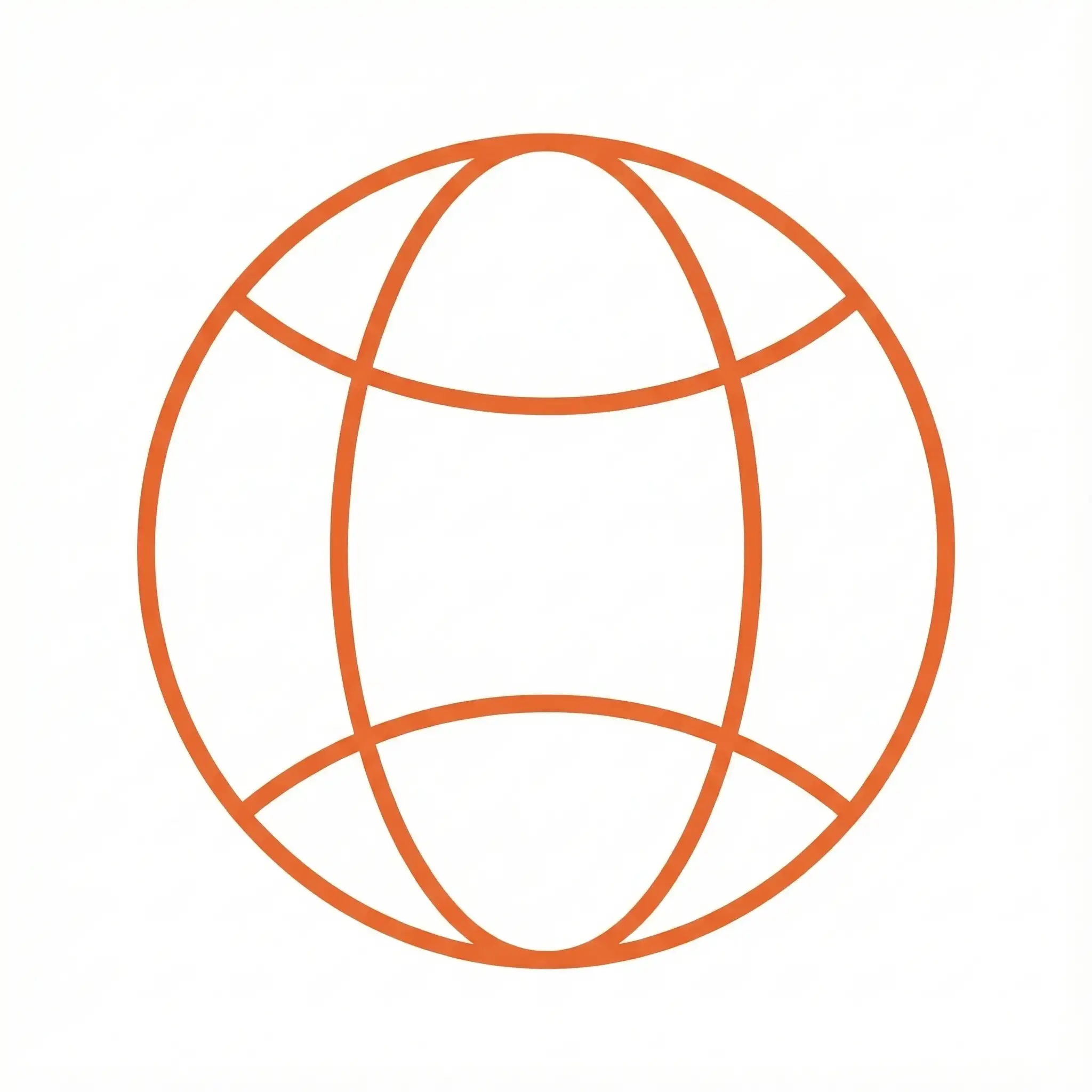 Minimalist orange globe wireframe icon, representing worldwide shipping capabilities, international logistics networks, and global market reach for Sri Lankan spices.